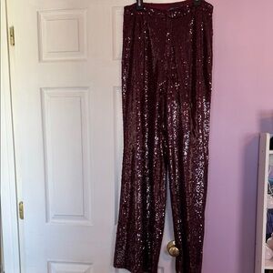 Boohoo Burgundy Sequin Wide Leg Pants